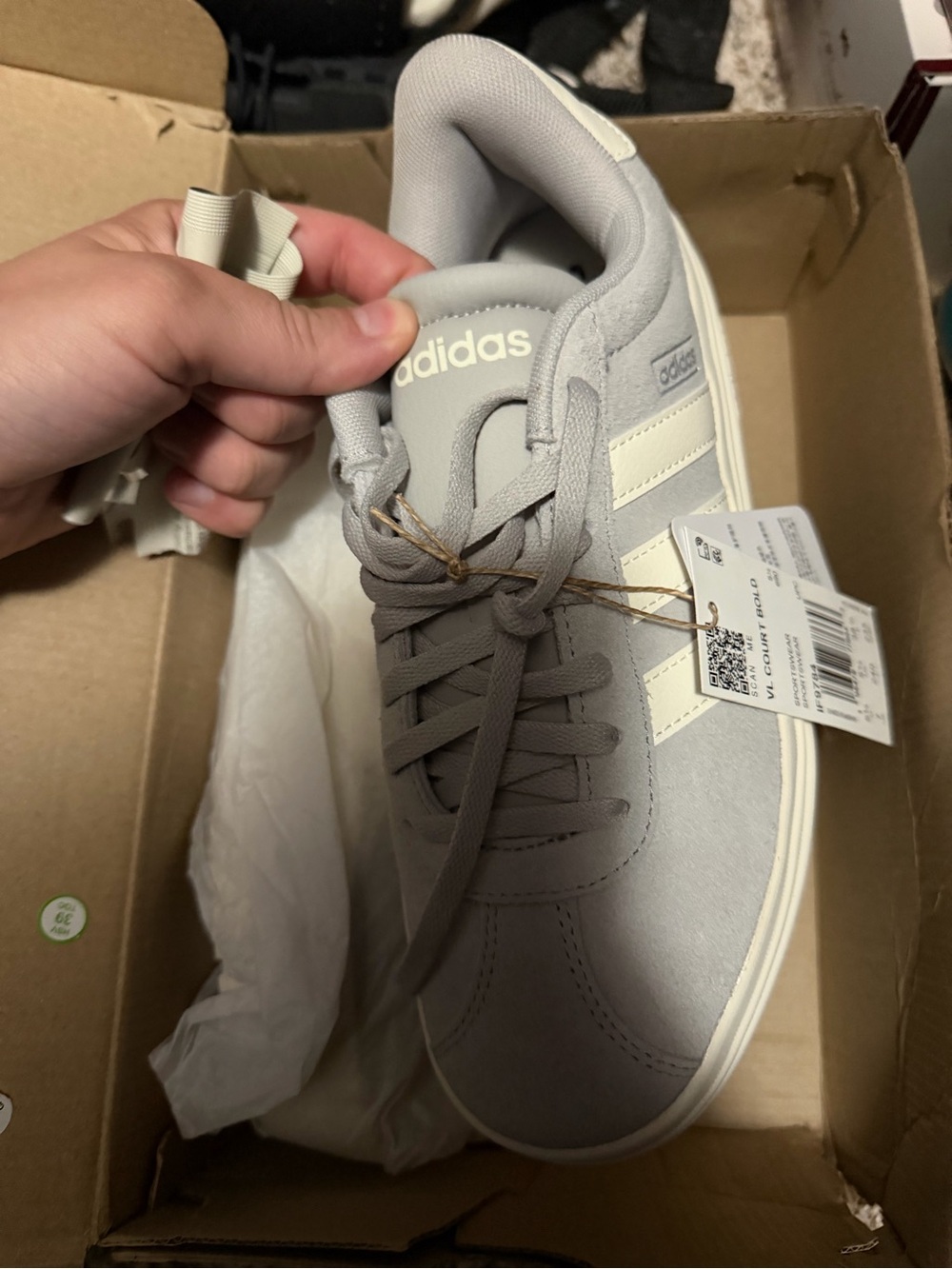 Light Gray Suede Platform Sneaker with White Stripes - Picture 2 of 5